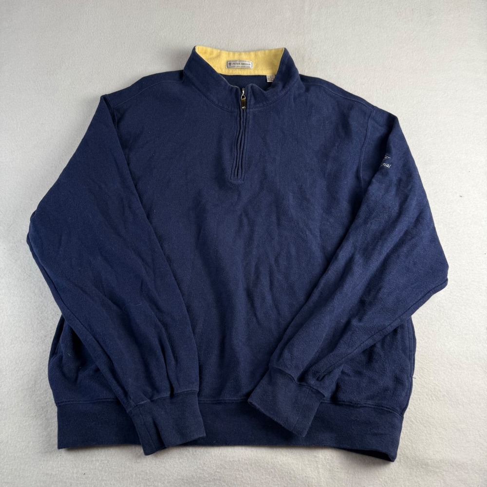 Peter Millar Mens Quarter Zip Pullover Navy Blue Cotton Sweater Size Large